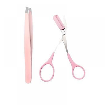 2 Pcs Tweezers Set for Women,Tweezer for Eyebrows with Curved Scissors for Ingrown Hair, Hair Plucking Daily Beauty Tools