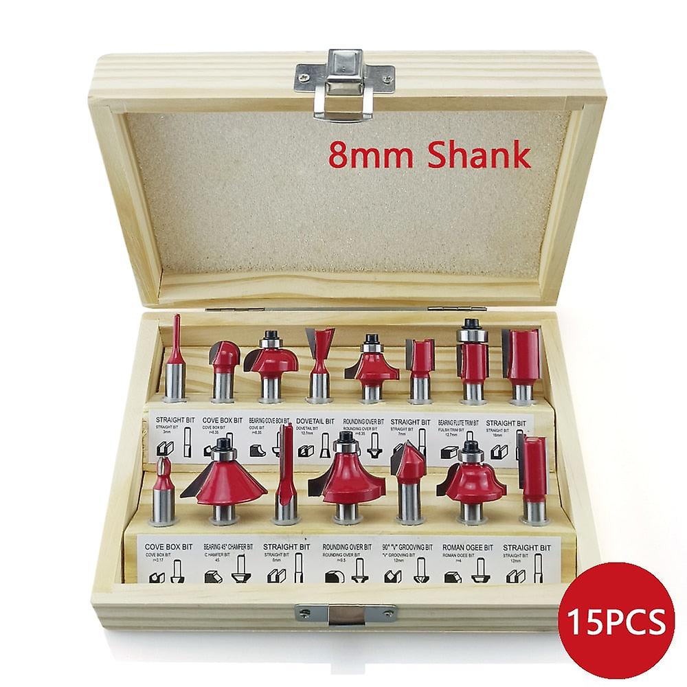 15Pcs 8mm Shank Router Bit Set Wood Milling Cutter Wood Cutters Bearings Wooden For Trimming Straight Cutting Woodworking Tools