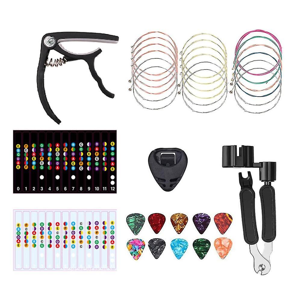 18pcs Guitar Strings Kit,acoustic Guitar Changing Tool,acoustic Strings,guitar Picks,capo,scale Sti