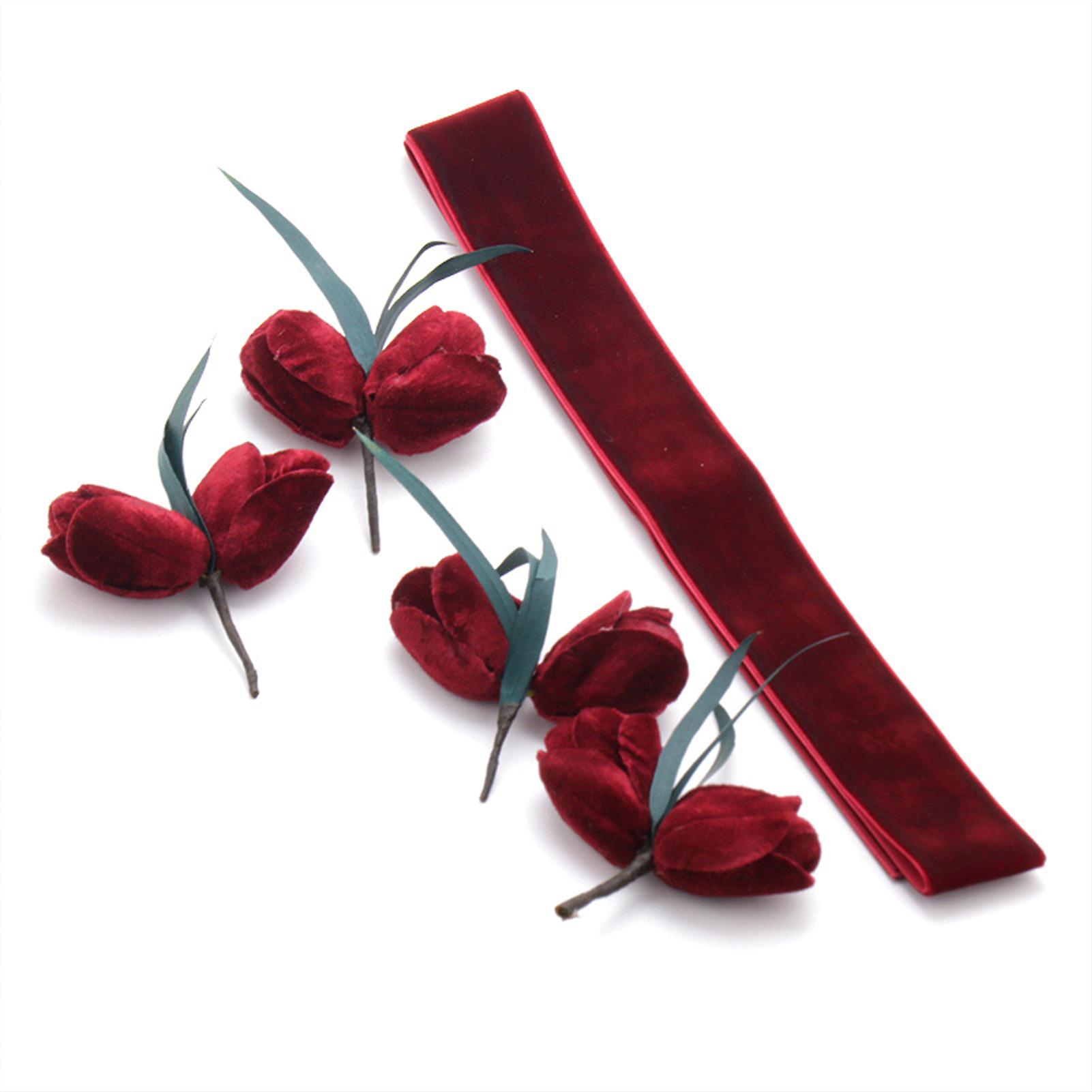 Bridal Side Hairpins Tie Kit With Hypoallergenic Red Fabric Tulip