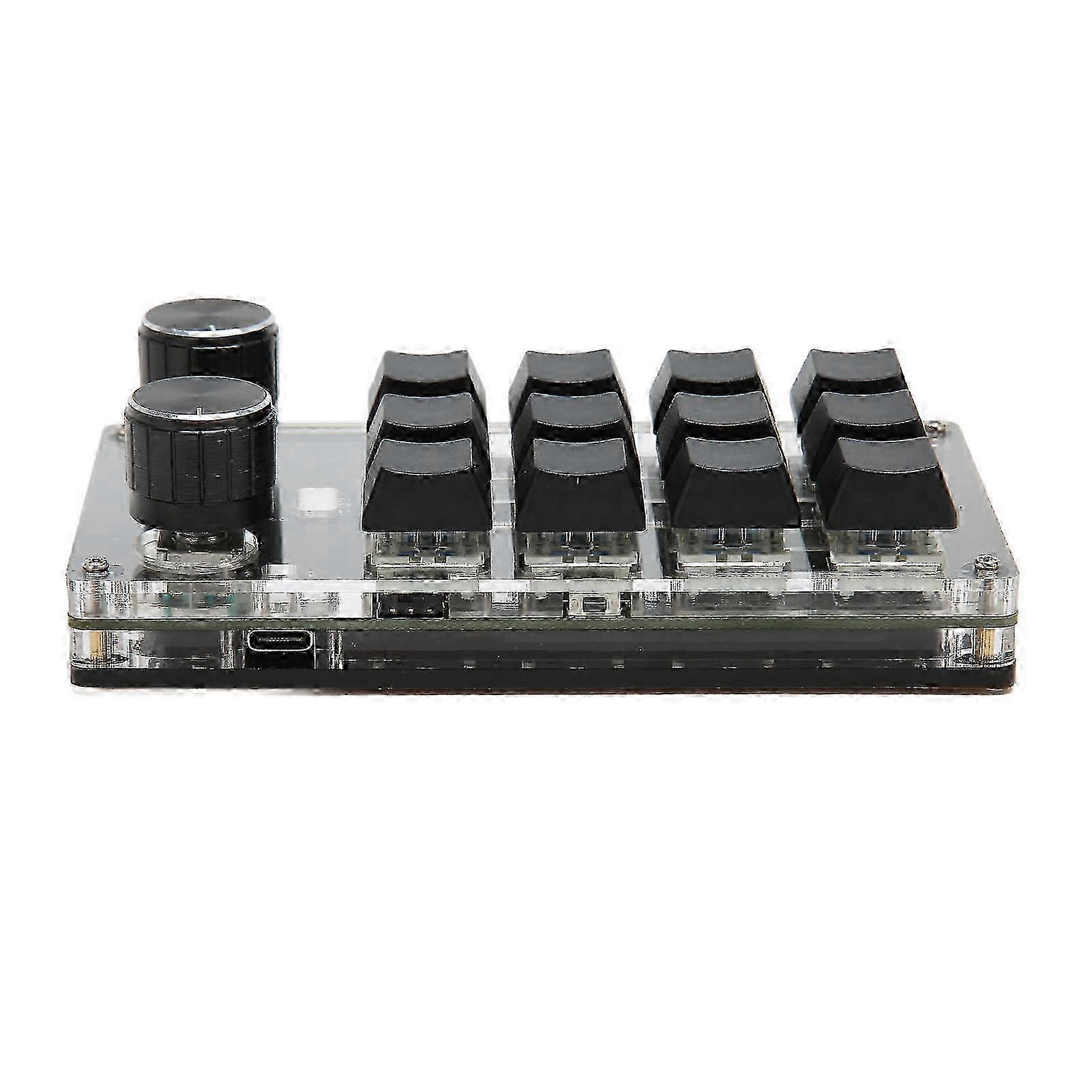 Mini Keypad 12 Keys 2 Knobs USB Or BT Connection Blue Switch Plug and Play Programmable Keypad for Gaming Office Media Black
