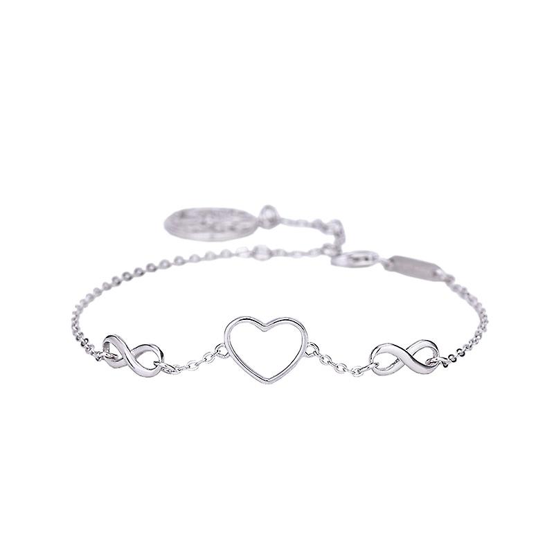Adjustable silver bracelet with infinity symbol and hearts