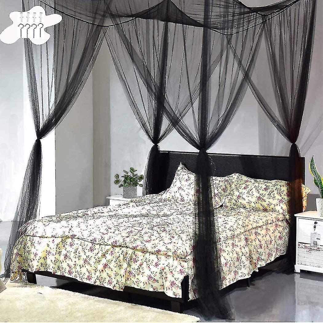 Bed Mosquito Net, Bed Canopy-Mosquito Net With 4 Doors, A Bed Mosquito Net Suitable For Most Types Of Beds-Black