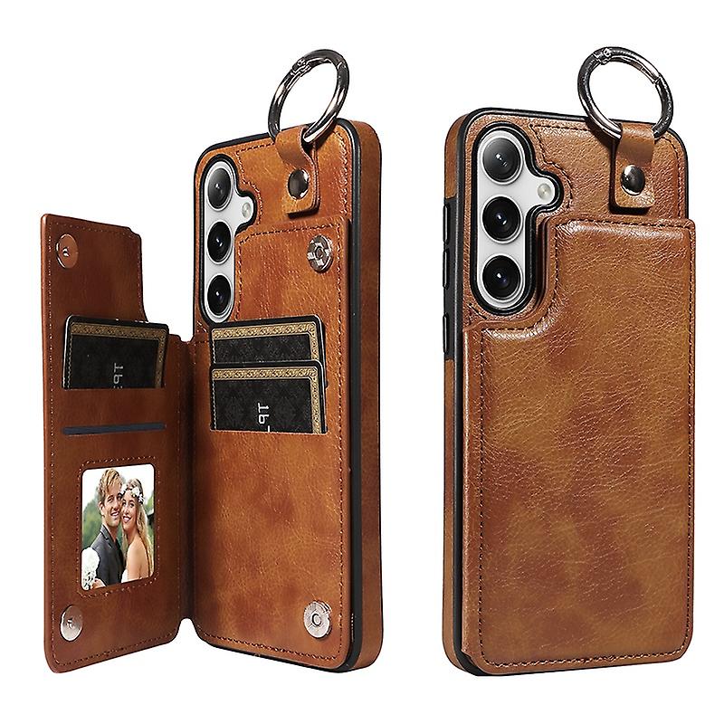 003 Compatible with Samsung Galaxy S24 Case Litchi Texture Pu Leather Phone Cover With Ring Buckle