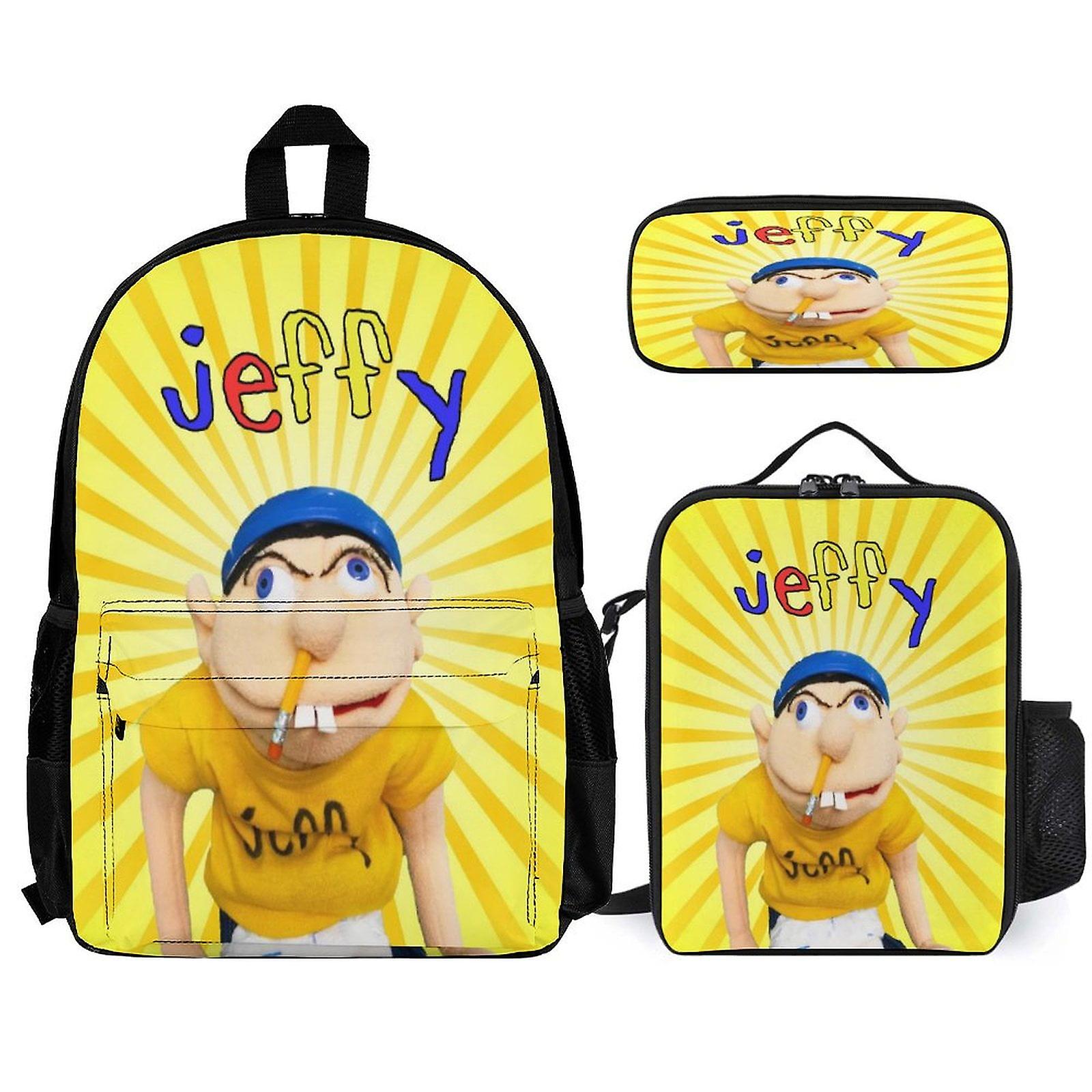 SML Jeffy Backpack 3 Piece Set Laptop Backpack with Pencil Case Lunch Bag Combination