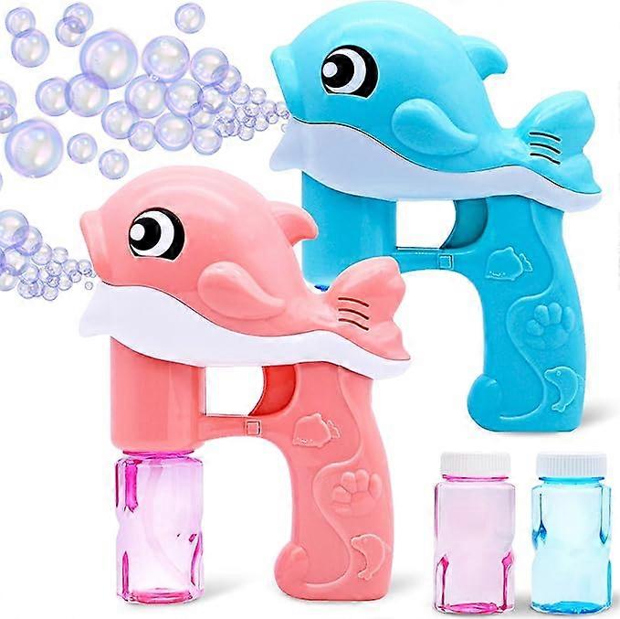 2 Bubble Guns Kit Whale Automatic Bubble Maker Blower Machine with 4 Bubble Solutions for Kids, Bubble Blower Pink