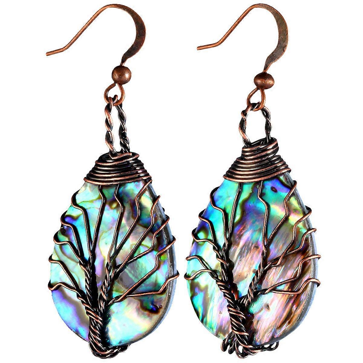 Earrings-Bronze Oval Shell Life Tree-Rustic Glam