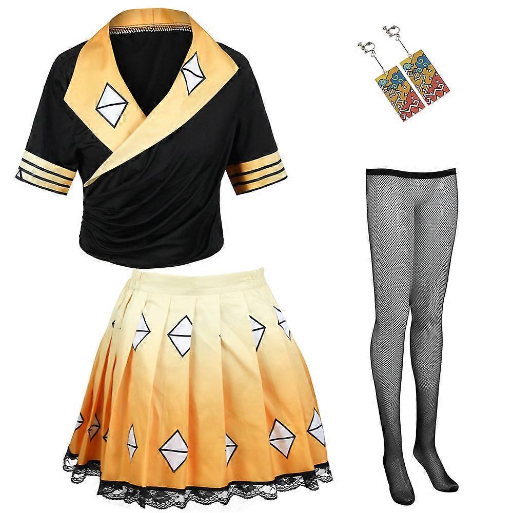 Anime Shinobu Kochou Cosplay Costume Robe Femmes Fille Demon Slayer Kamado Tops Jupe Boucle d’oreille Gant Party Uniforms Set