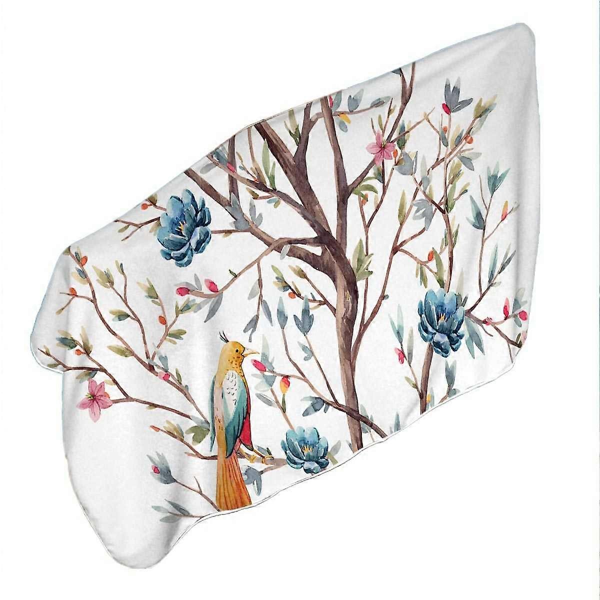 a Flowering Tree and Birds Microfiber Beach Towel