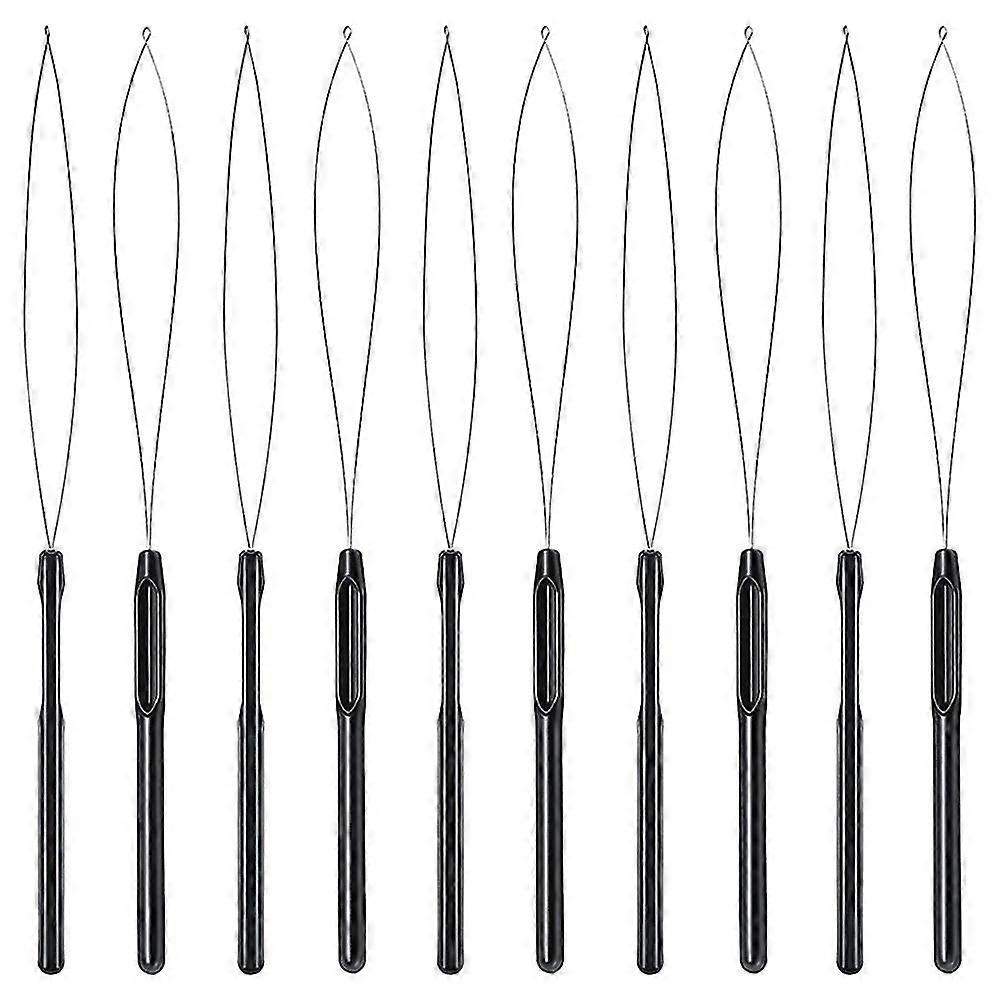 10pcs Hair Extension Loop Threader Tool And Bead Tool Black Loop Threader For Hair Extension Or Fea