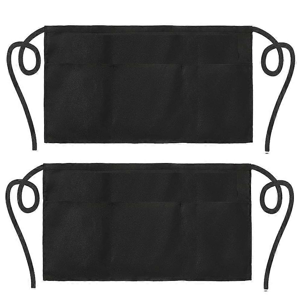 QQDD Waist Apron with 2 Pockets Black Server Apron Long Multi Pack Bistro Apron Half Extra Large Water Resistant