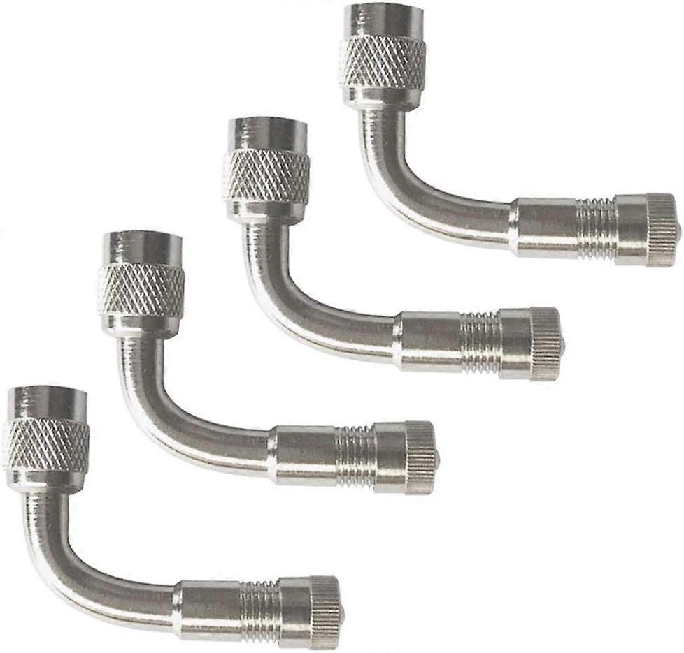 מתאם הארכת שסתום צמיגים מקצועי 4Pcs, הארכת גזע שסתום צמיגים 90 מעלות, מאריך מרפק שסתום צמיגים, לאופנוע משאית רכב (כסף)