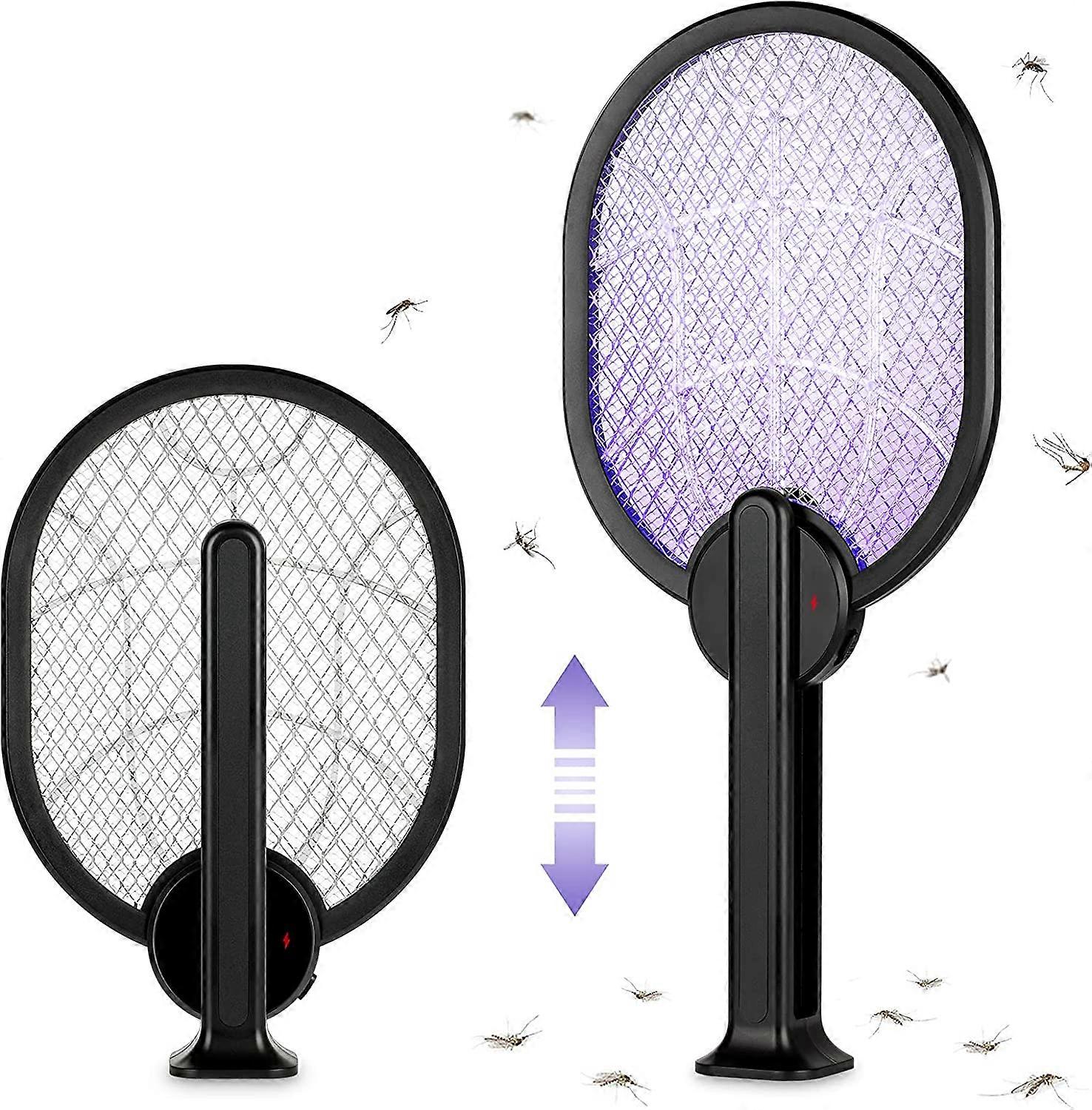 Foldable Electric Fly Swatter 2 in 1 Use 3000V USB Rechargeable with Charging Base, Electric Insect Fly Catcher