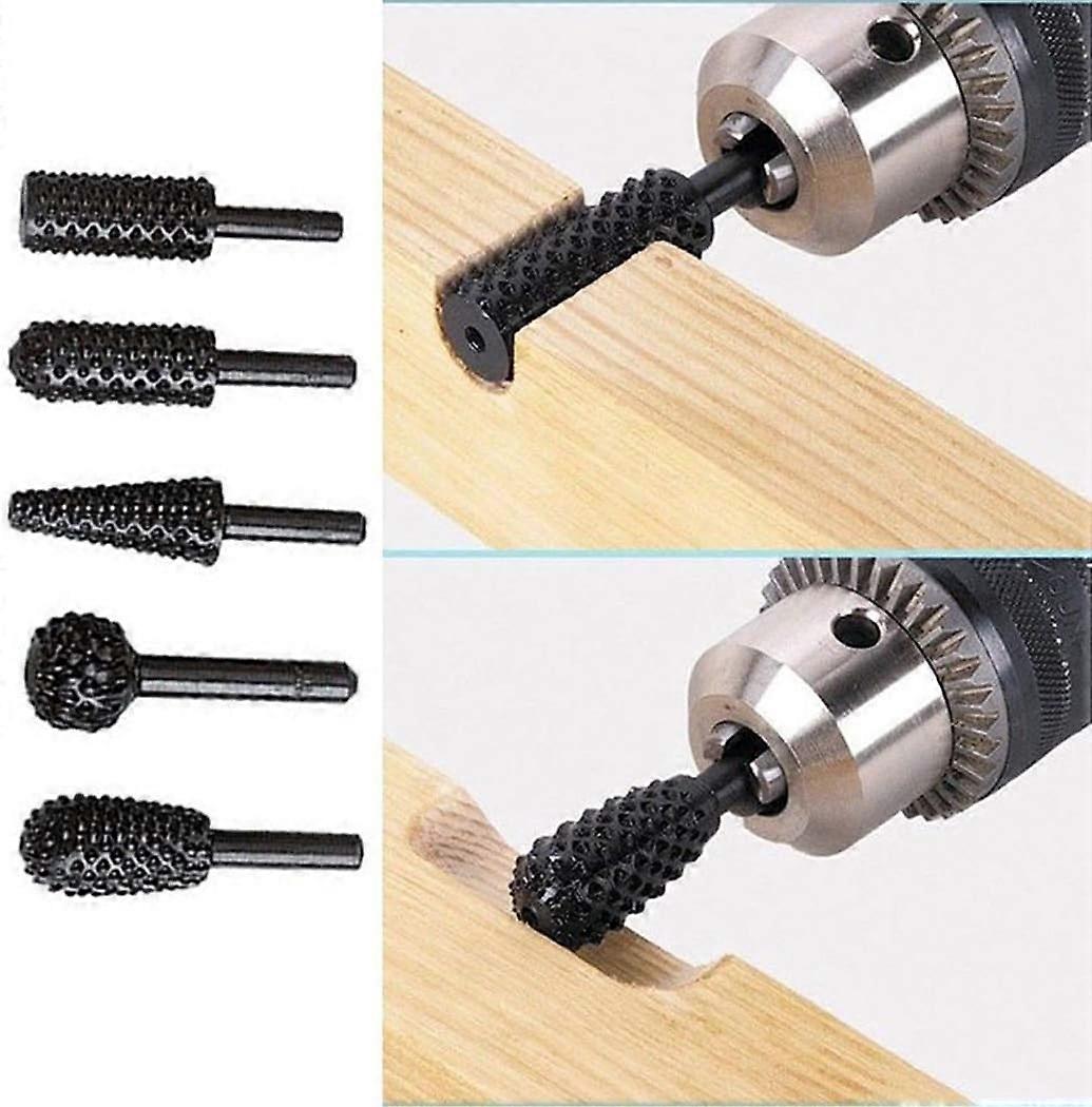 5 Pcs 1/4" 6mm Rotary Burr Set Power Tools Wood Grinding Engraving Carving File Drill Bits Rotary Drill