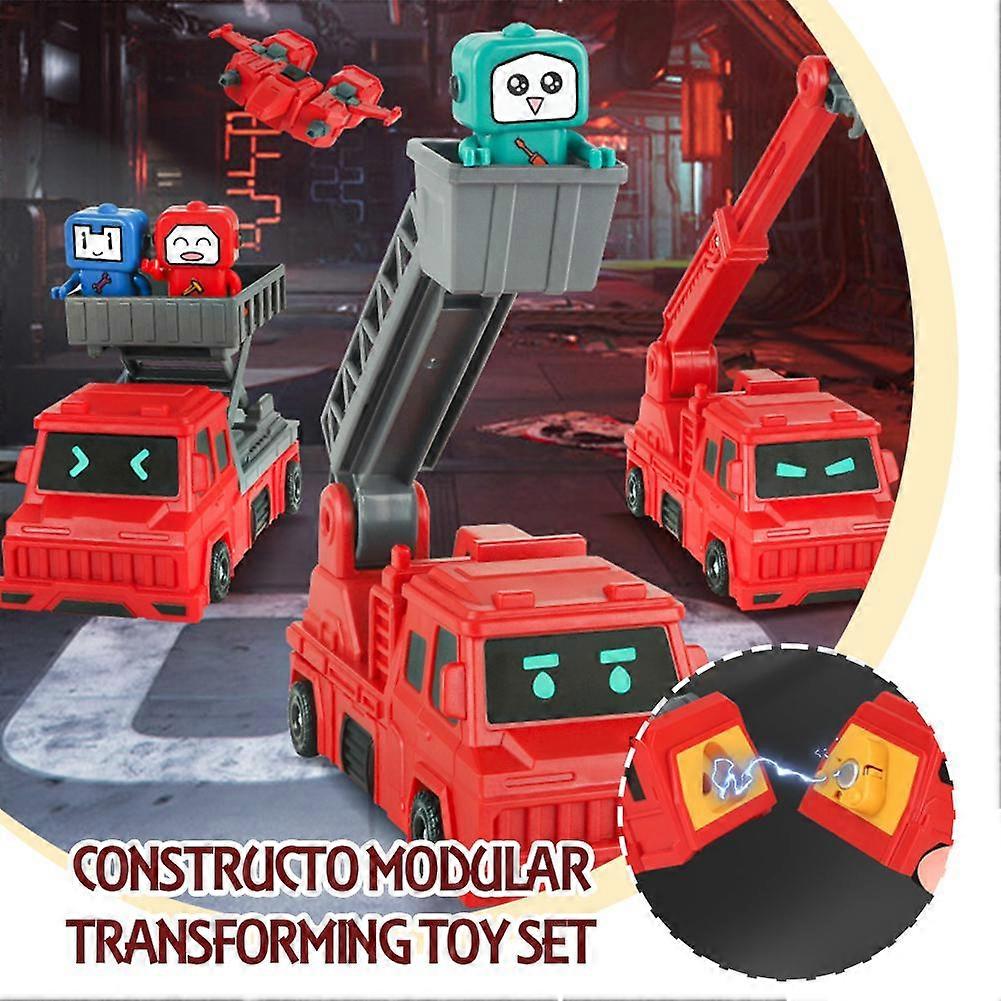 Modular Transforming Toy Set with Storage Box, Magnetic Cars and Trucks for Kids