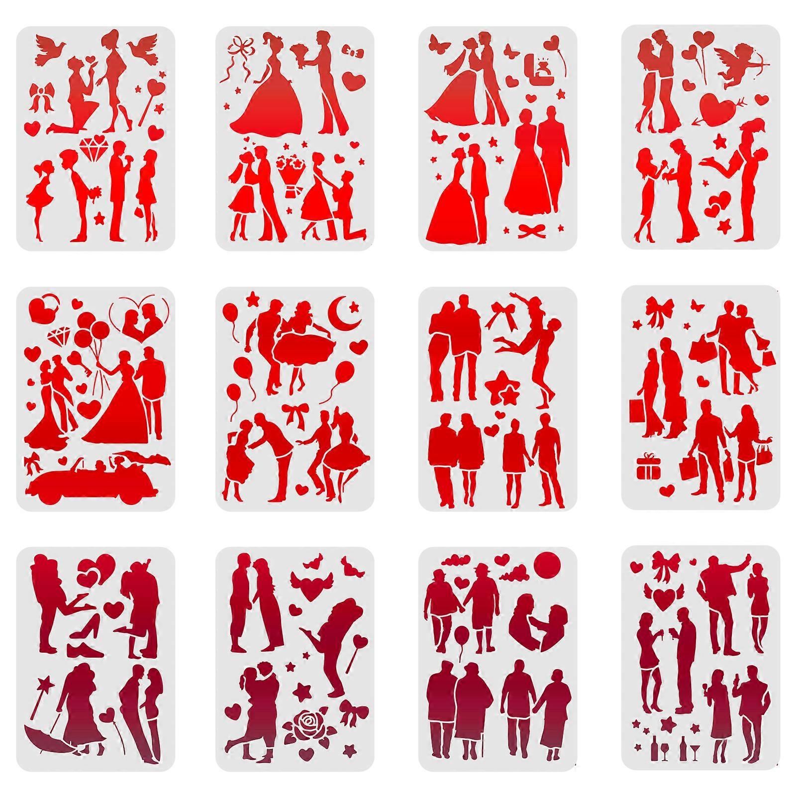 12 Pcs Romantic Love Pattern Decoration Template Reusable PET Plastic Stencil