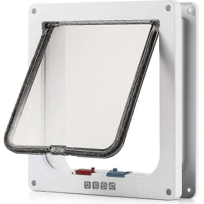 大型キャットドア(外装サイズ9.8 "x 9.2")4ウェイロックキャットフラップ、防水ドア、子猫と小型犬用の白いペットドアキット付き2未満