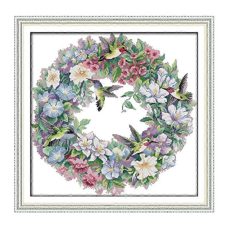 51 x 50 cm diy handmade needlework cloth and cotton threads embroidery kit cross stitch set flowers and birds pattern hand-embroidered material packag
