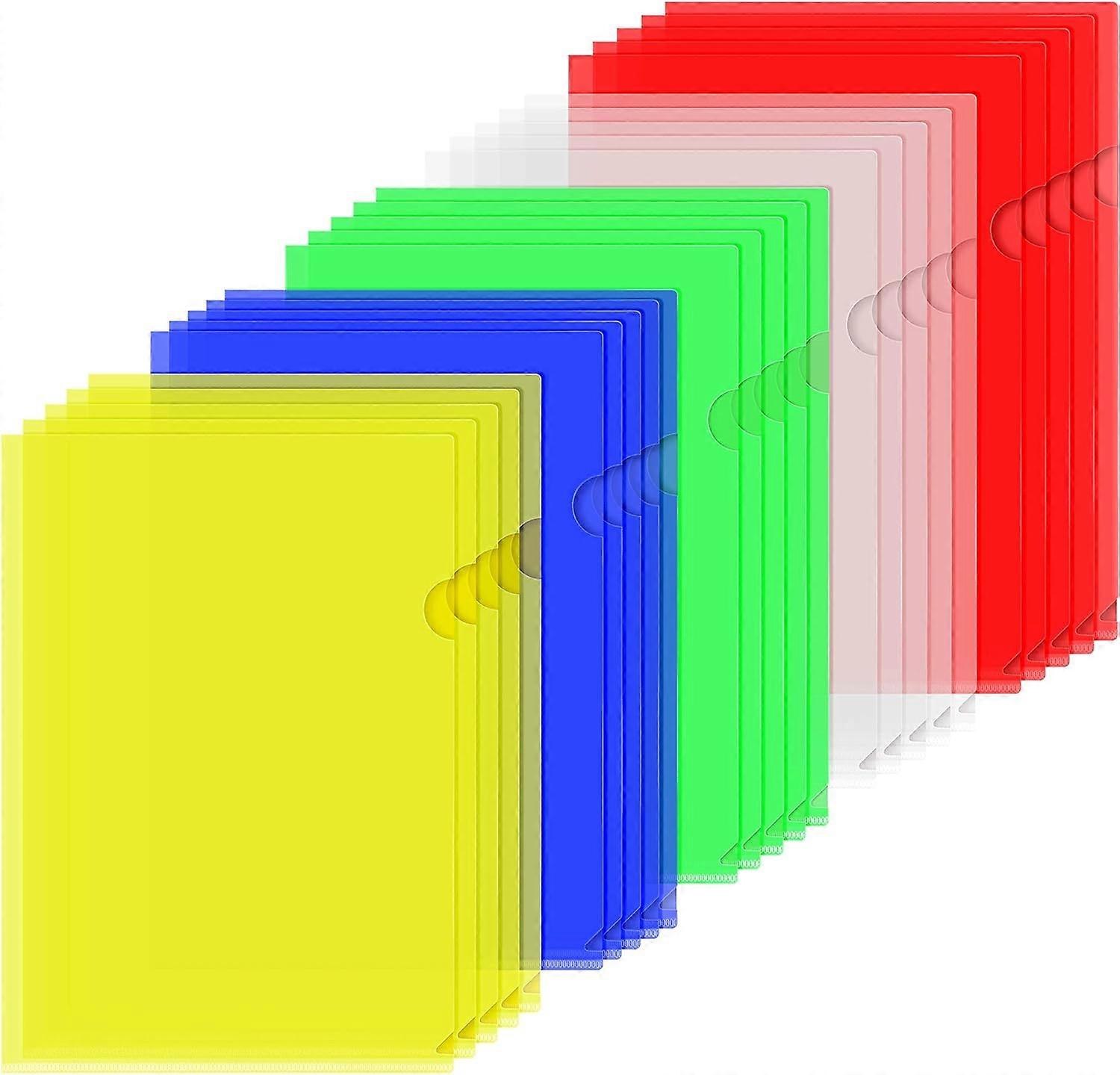 30 Transparent Document Pockets Sheet Protector for A4 and Letter Size in Assortment of 5 Colors 31 x 22 cm (Transparent, Yellow, Green, Blue, Red),20