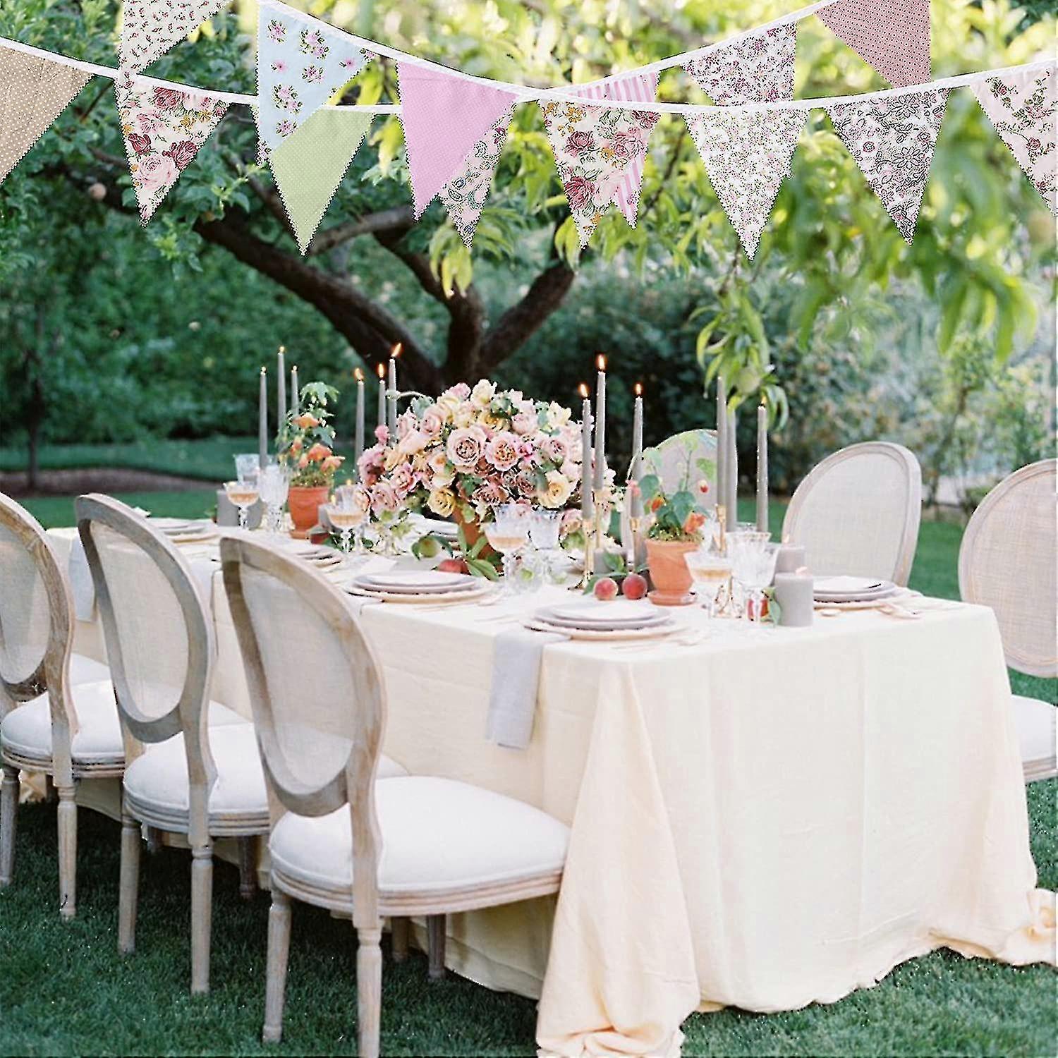 40ft النسيج Bunting، 42pcs في الهواء الطلق بانتينغ بانر، الأزهار خمر القطن مثلث العلم لتزيين الحزب