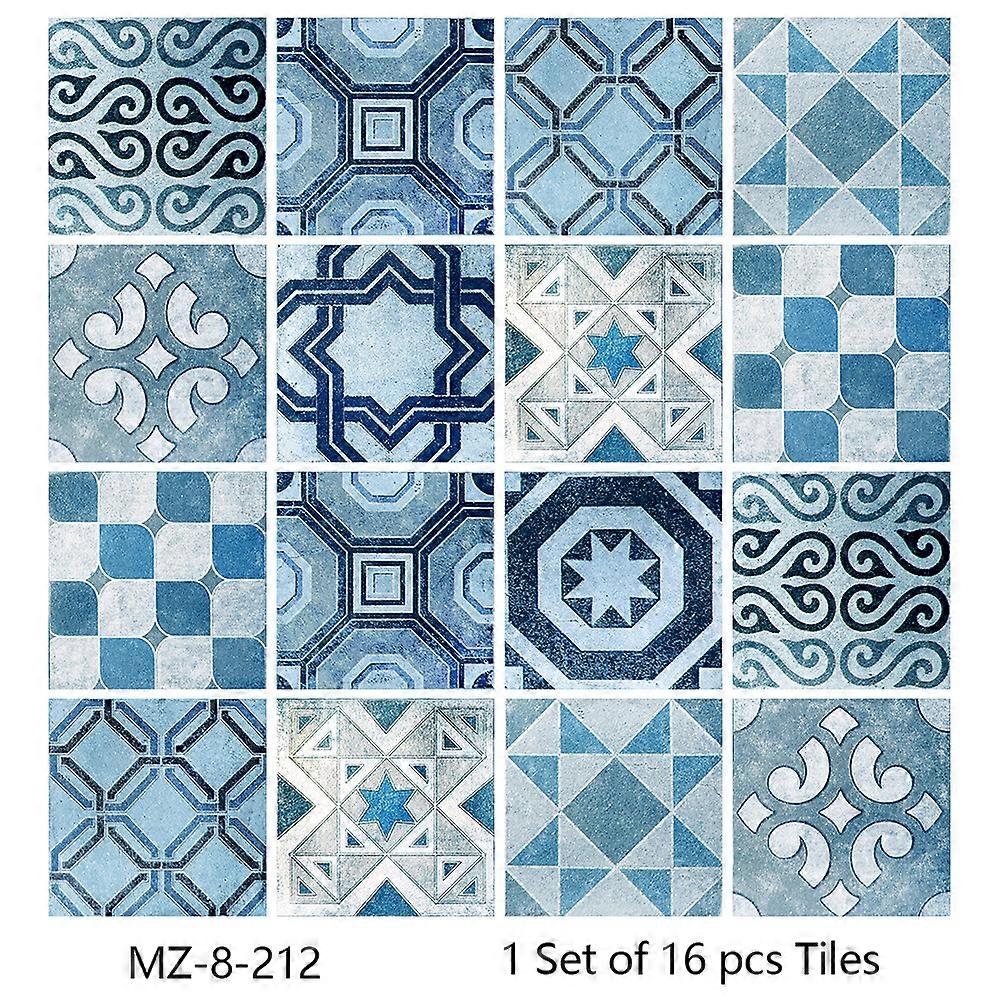Blue mixed vintage patterns Tile decor self-adhesive 16-pack