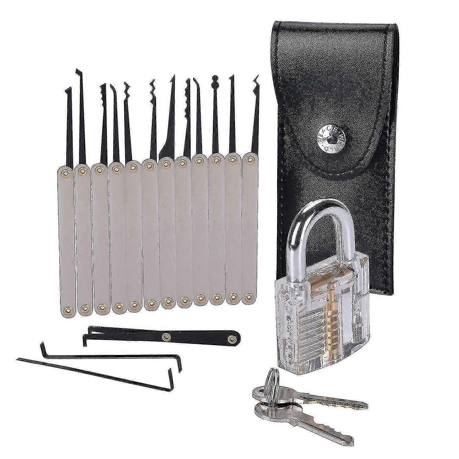 15pcs Lock Padlock Picking Kit Tools Transparent Key Extractor Lock Pick Set