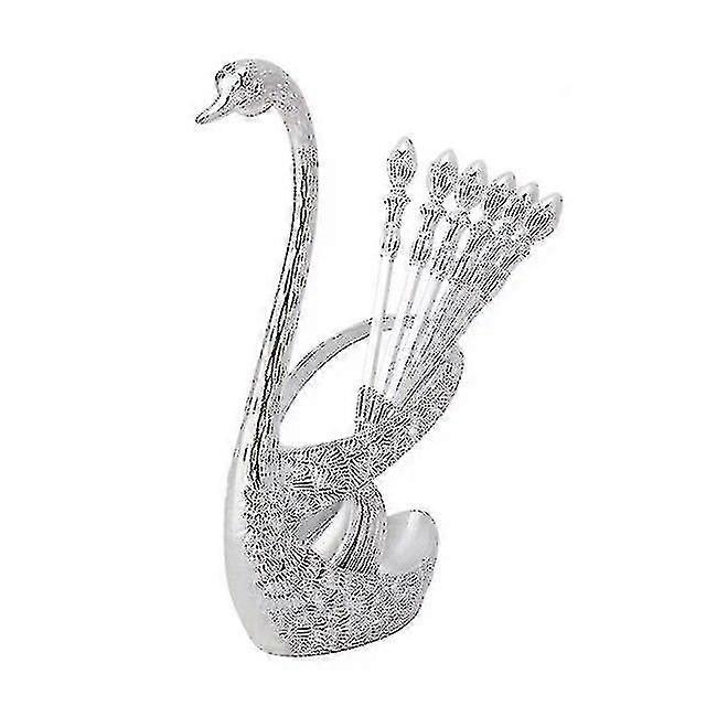 6pcs Coffee Dessert Spoon Set With Swan Spoons Holder For Dinner Table Party Buffet Bar Decoration Sliver