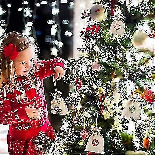 24pcs Christmas Advent Calendar Bags,24 Days Countdown Gift Cloth Bag & Number Stickers Christmas Jute Pouches Diy(14*10cm)