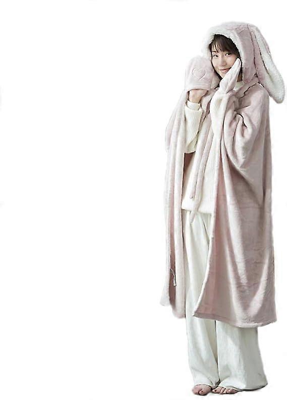 Pink bunny ears extra large wearable blanket, 95cmX80cm