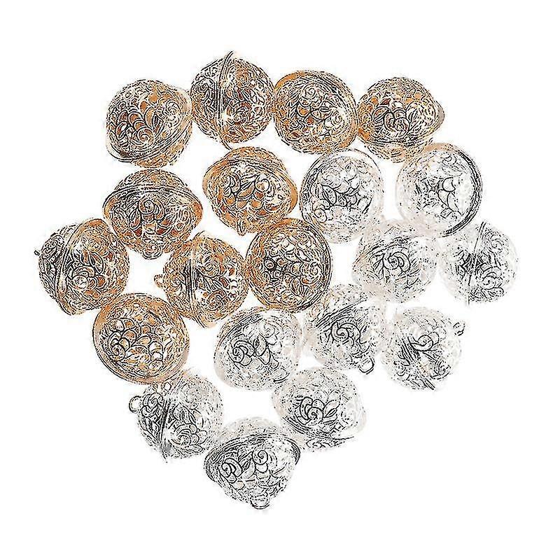 20pcs Silver Golden Hollow Bells Pendant Christmas Tree Decorative Jingle Bell