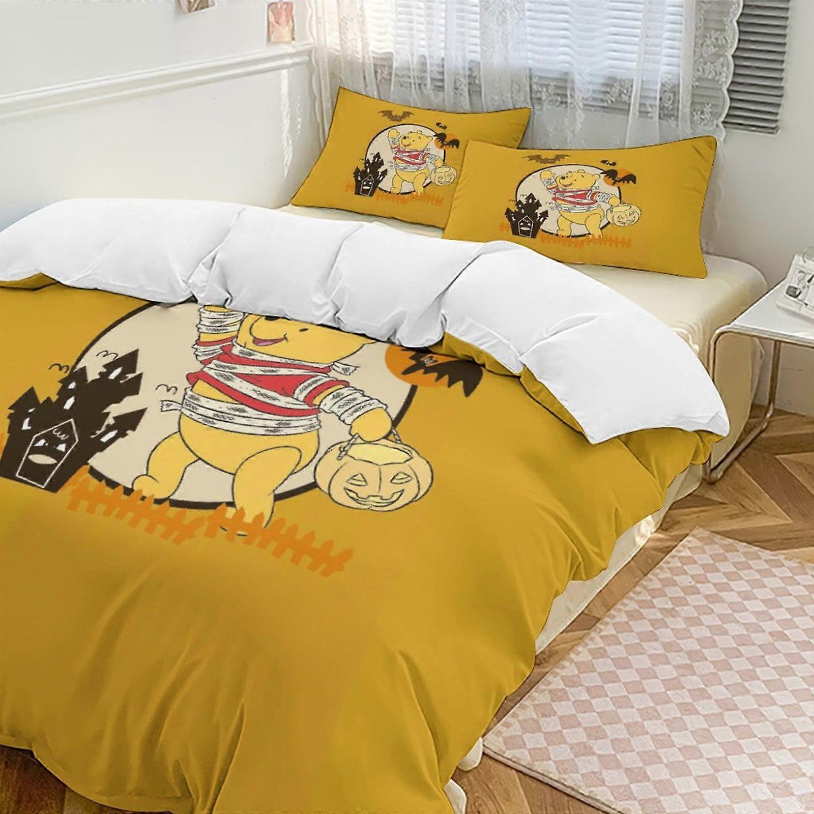 v7484  Bed Sheets Bedding Halloween Winnie The Pooh Comforter Set Soft 3 Pcs Twin Bedding Sets Thicken for All Season, 1 Comforter  2 Pillow Shams  Be