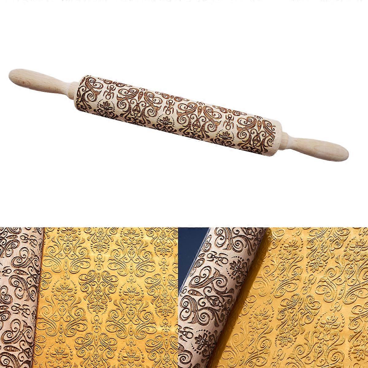 Wooden Rolling Pin  Engraved Design  Cute and Lightweight Roman pattern