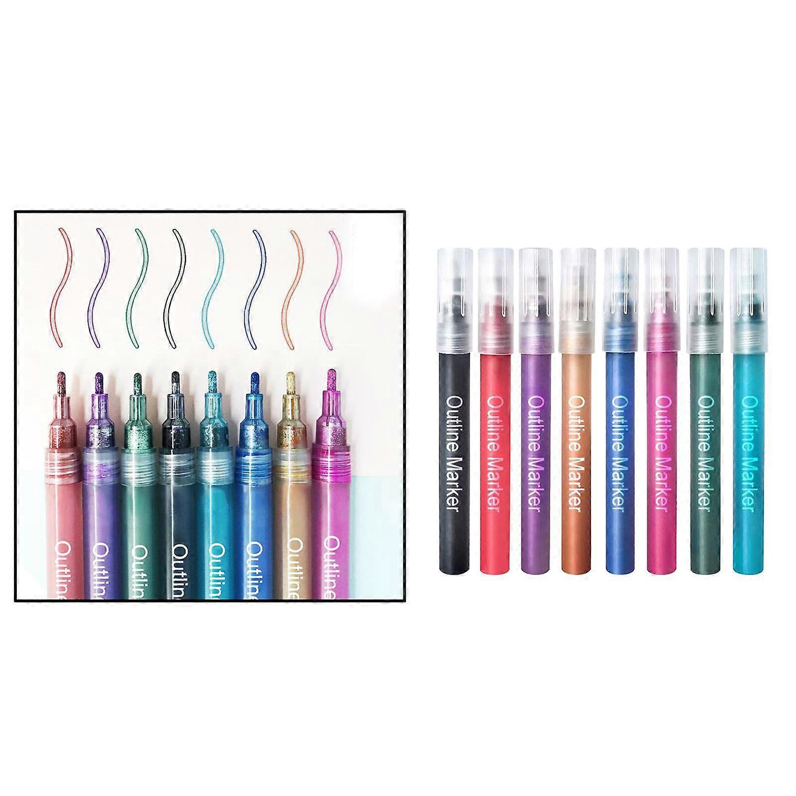 8 צבעים ציור קו כפול קו מתאר עט סימון סימון עטים לבית הספר, מתנה לילדים