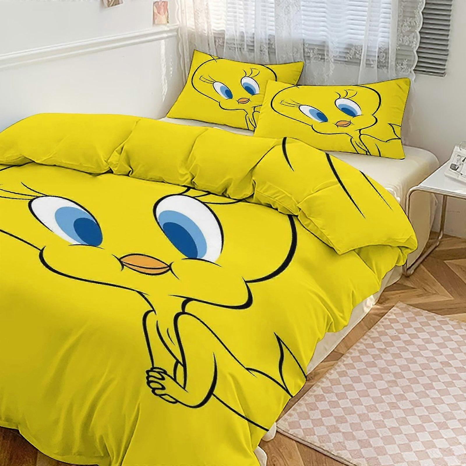 Yt638 TweetyBird Print Bedding Set Pattern Duvet Cove Set 3 Pieces 1 Quilt Cover And 2 Pillowcases for Women Men Teens Multiple sizes to choose from C