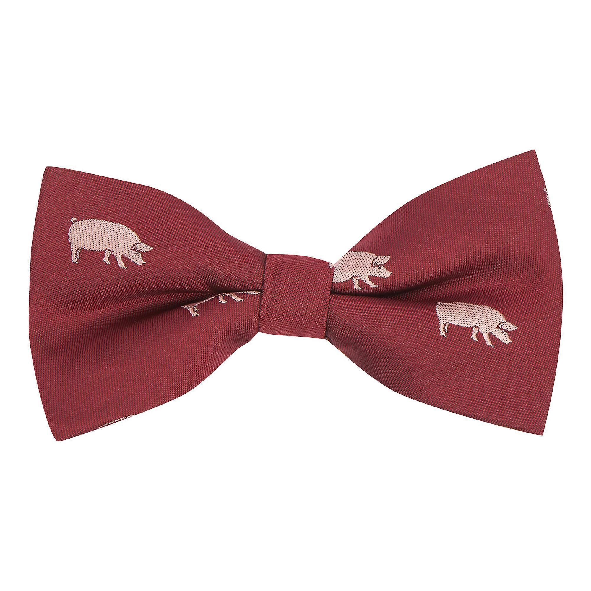 Burgundy Red Pig Embroidered Bow Tie
