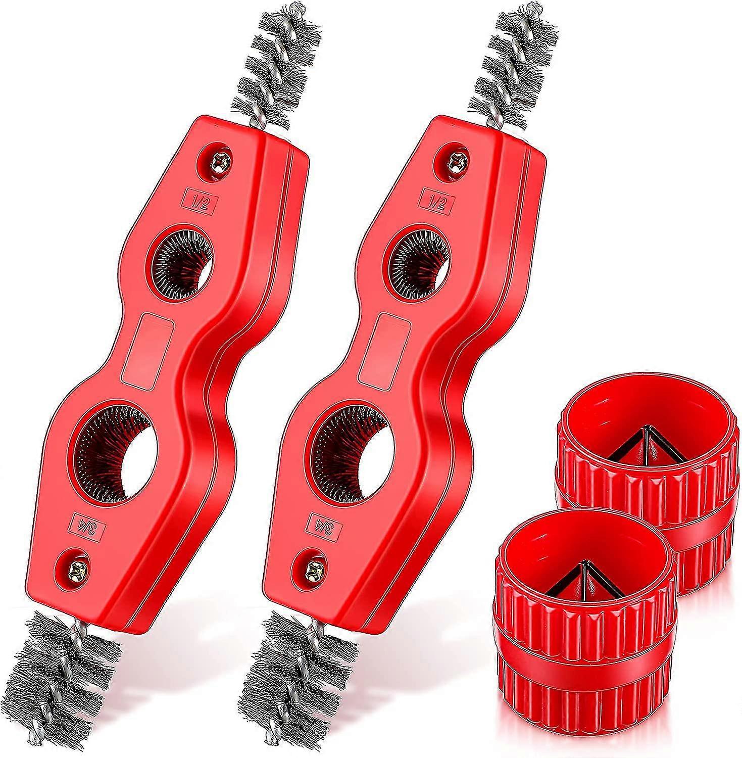 4 Pieces Set, Include 2 Pieces Copper Pipe Cleaner And 2 Pieces Reamer, 4 In 1 Pipe Deburring Brush