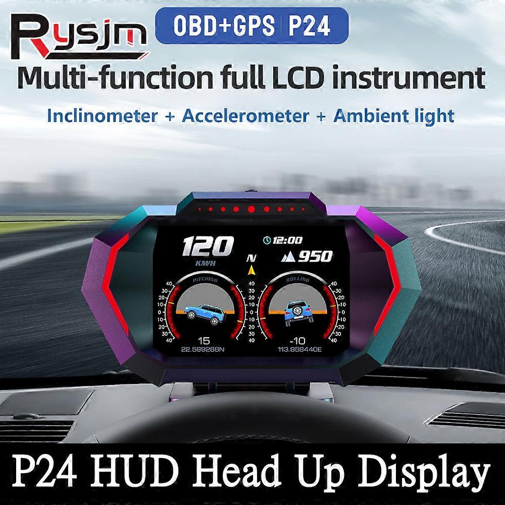 P24 Head-up Display Car HUD With LCD Screen OBD2 GPS Dual System Speedometer Head Up Display For Car With OBD2 Plug Gauge