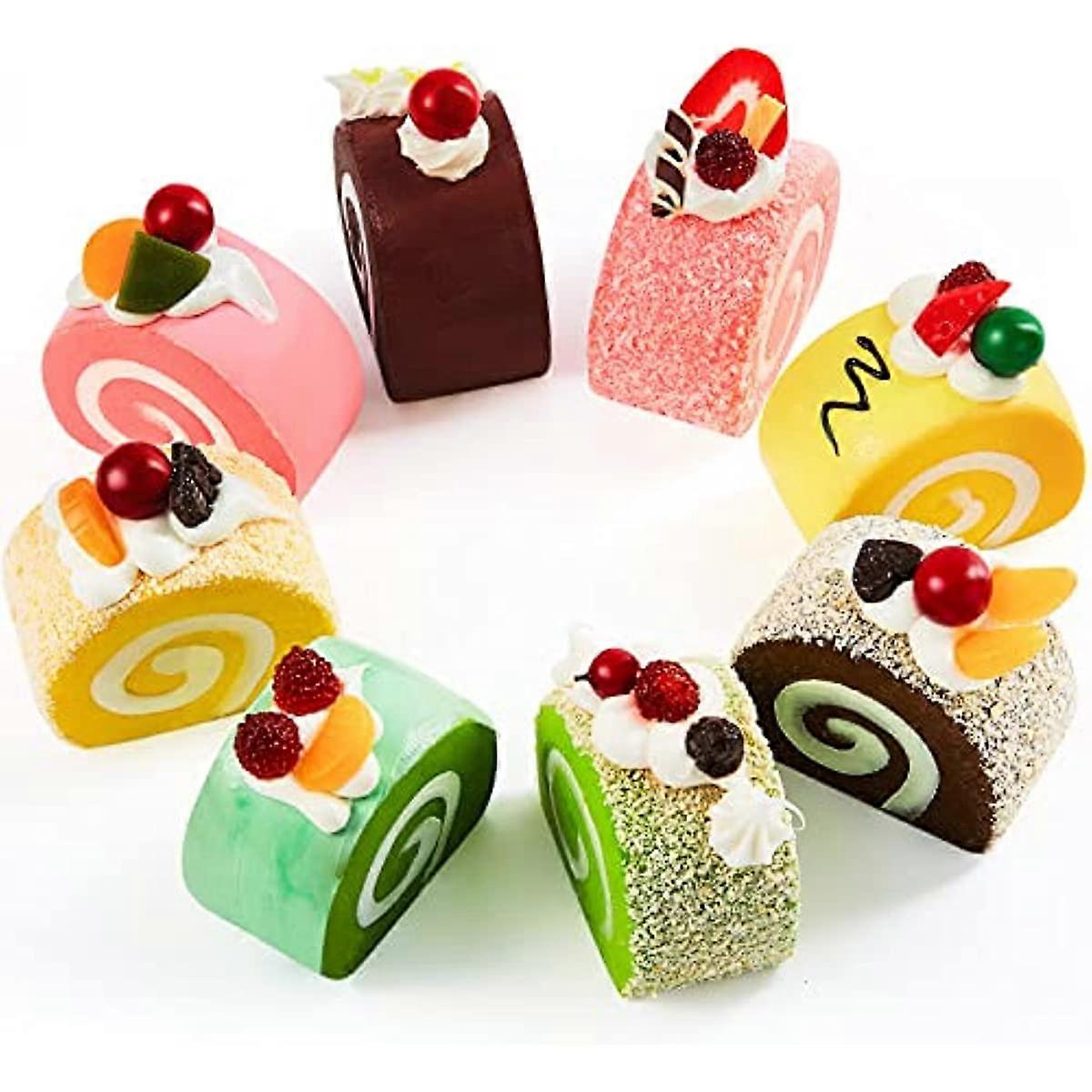 8 Pieces Realistic Artificial Simulation Cake Dessert Mixed Fake Cake Food Model Faux Swiss Rolls Decorative Artificial Cake Artificial Food for Displ