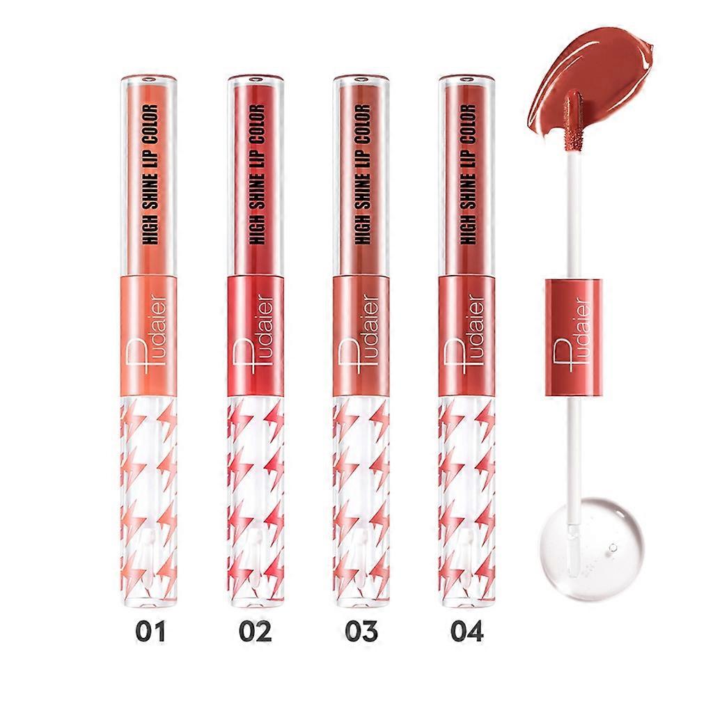 Batom Líquido Cabeça Dupla com Lip Gloss Transparente 4Pcs Batom Mancha