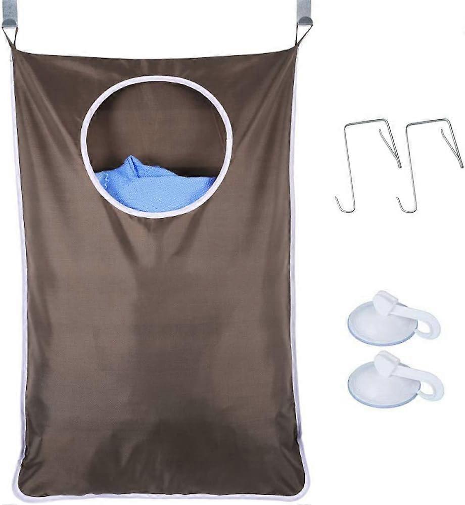 Door-Hanging Laundry Hamper Bag Coffee. Foldable & Space Saving Corner Laundry