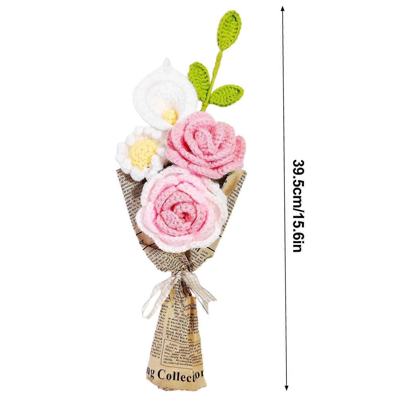 Bouquet di fiori all'uncinetto,Fiori all'uncinetto,Bouquet di fiori da scrivania fatti a mano in vaso - Pianta colorata lavorata a maglia all'uncinetto, simpatico regalo per la decorazione a scrivania