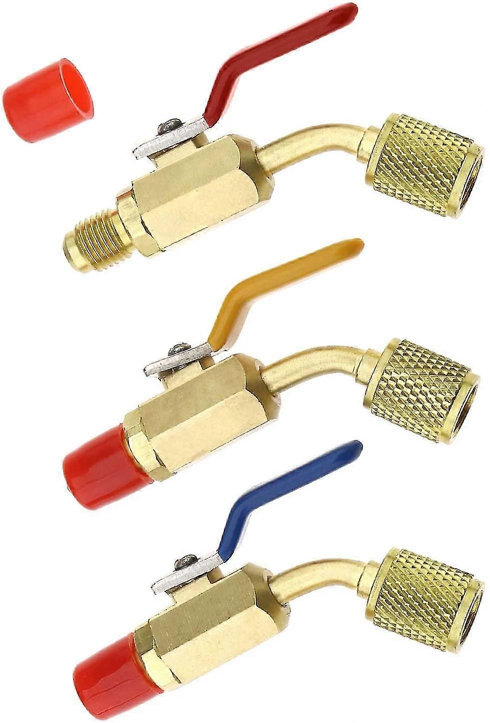 3 Pieces Brass Compact Angle Ball Valve 1/4" Sae Air Conditioning Refrigeration Shut Off Code