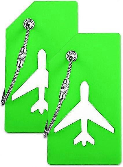 Silicone luggage tag with name ID card (green 2-pack label), very suitable for quickly discovering luggage and checking in during business trips