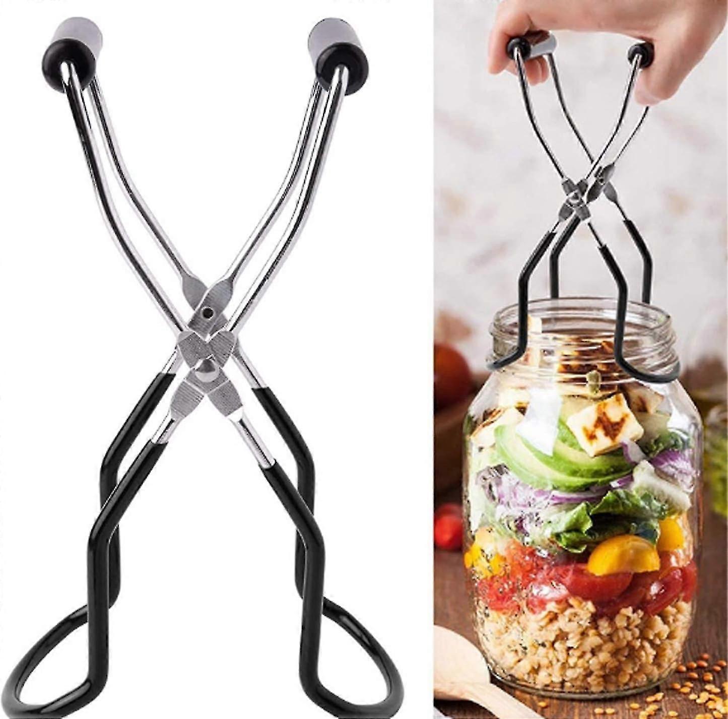 Aiden's World Canning Jar Lifter Tongs Stainless Steel Jar Lifter With Anti-slip And Soft Rubber Grip Handle For Safe And Secure Handling (black)