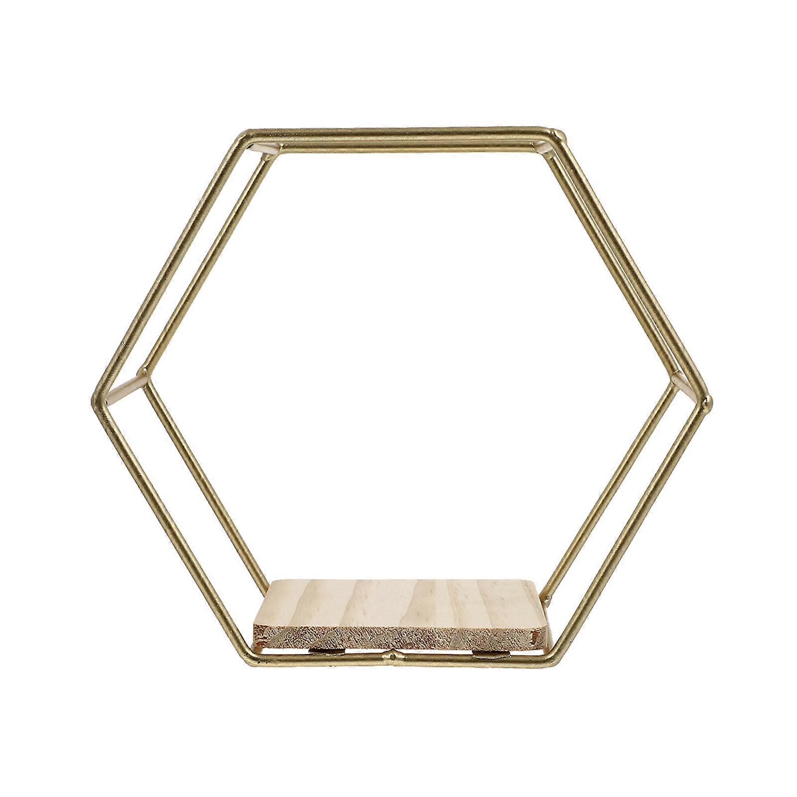 1pc Hexagon Shape Storage Rack Wall-mounted Storage Shelf Iron Wall Hanging Rack