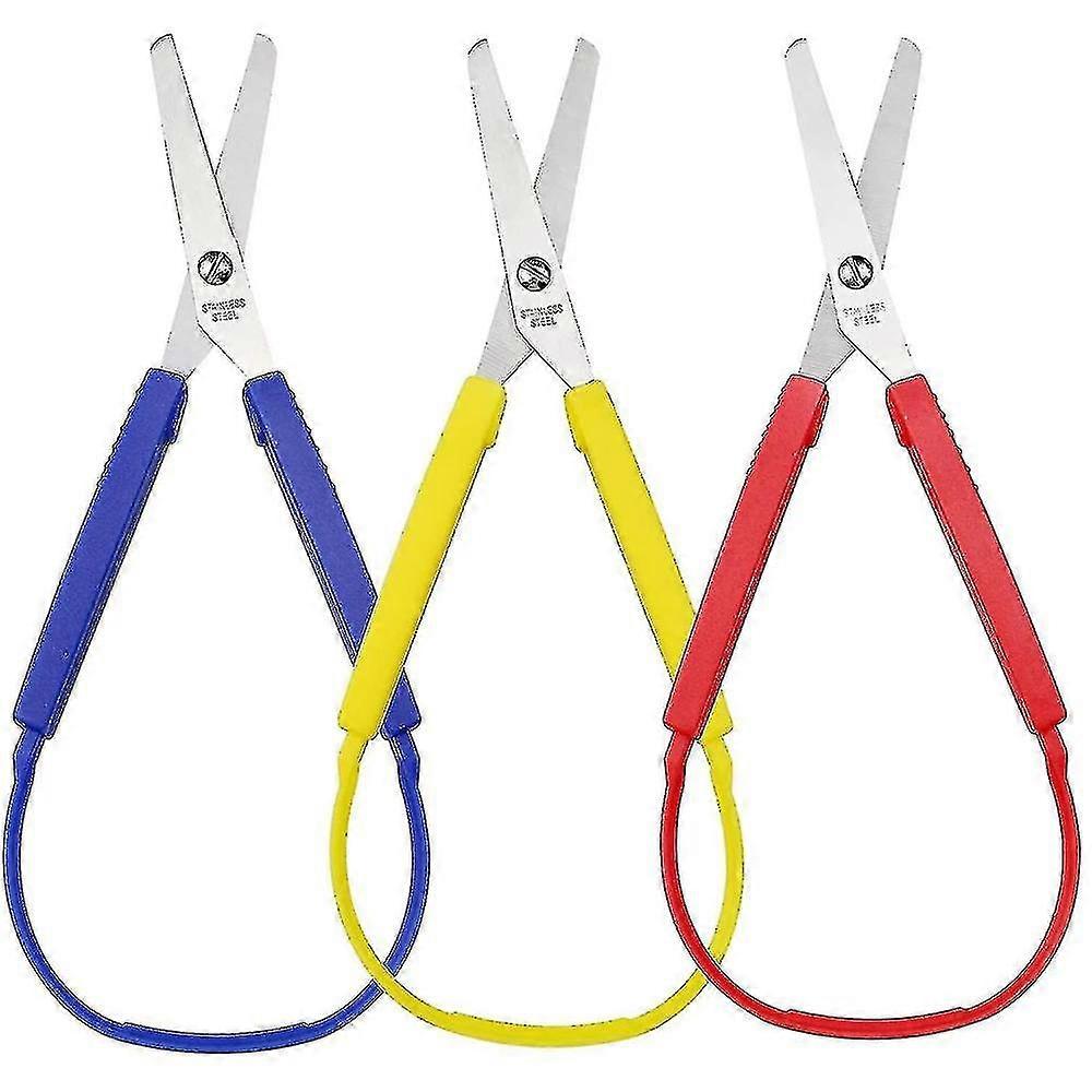 3 Pieces Colored Loop Scissors, Safety Self-opening Scissors, Easy Grip QQE