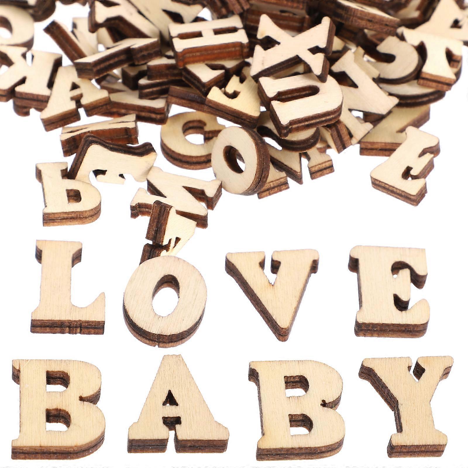 100pcs 15mm DIY Doodle Educational Toy Small Natural Wooden Slice Scrapbooking Embellishments DIY Craft Decor (English Letters Pattern)
