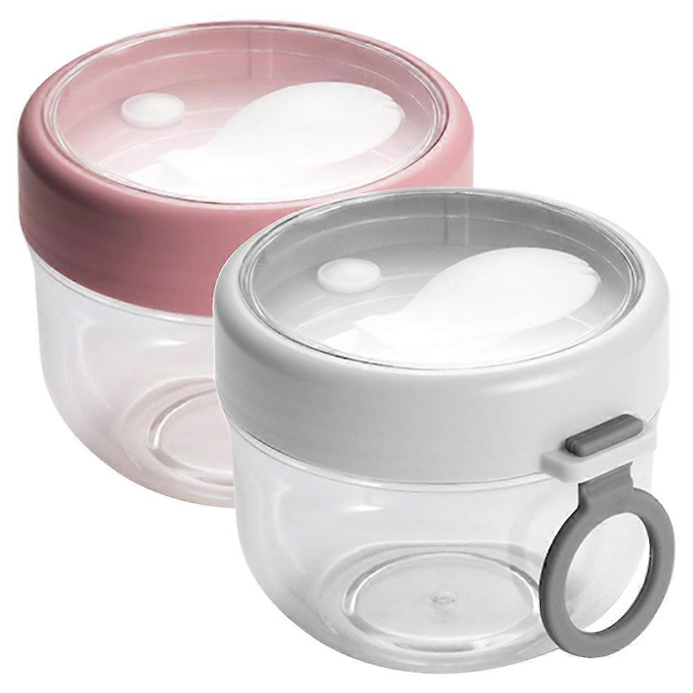 2pcs Overnight Oat Containers Lidded Portable Plastic Yogurt Jars with Spoons