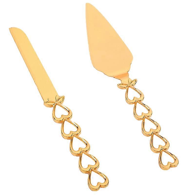 2Pcs/Set Cake Cutter Rust-proof Multi-purpose Heart Shape Handle Wedding Cake Knife Server Set for Party JIKAIX