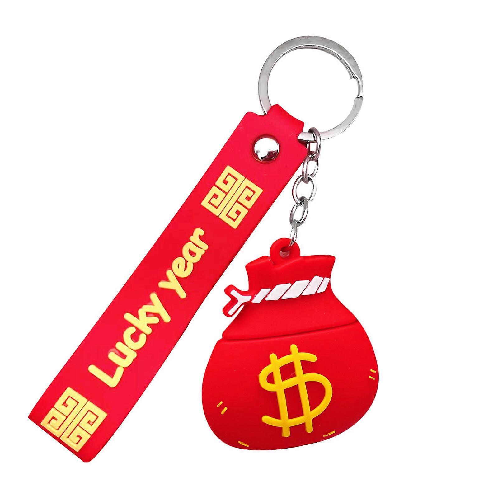 New Year Keychain Pendant Red Cute Design Saves Space Soft Glue Lightweight Durable